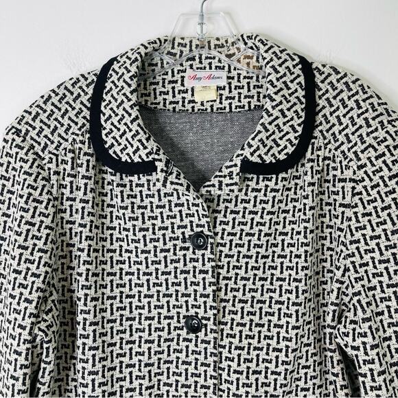 Vintage black white mod cropped stretchy office preppy jacket blazer large - Picture 2 of 6